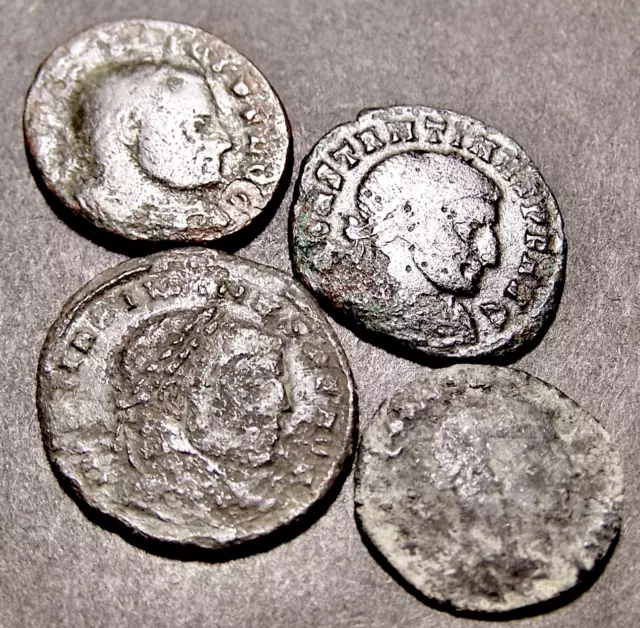 4 Imperial Roman Coins Lot, Unconquered Sun God, Winter Solstice, 18-23mm