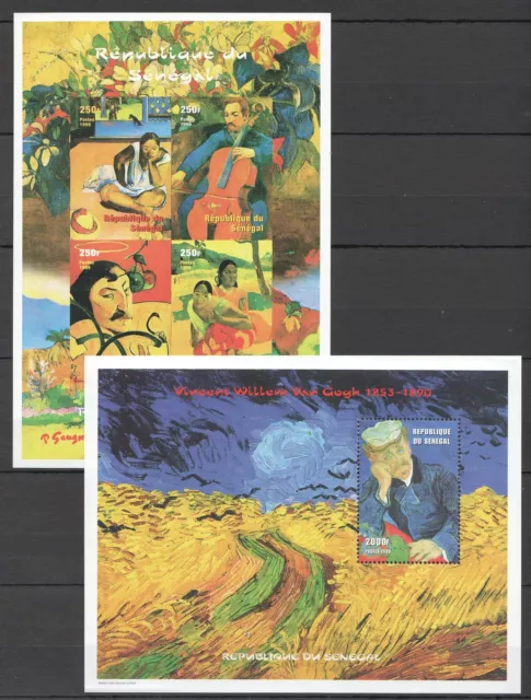 B1264 1999 PINTURAS ARTÍSTICAS SENEGAL VINCENT VAN GOGH PAUL GAUGUIN AZUL + KB Estampillada sin montar o nunca montada