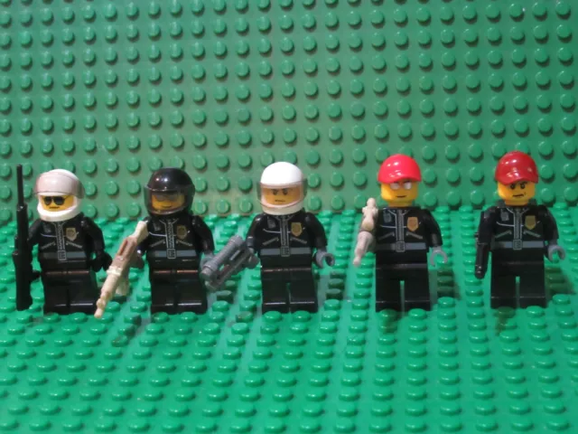 Lot of 5 LEGO City Police Officer minifigures cops SWAT team unit weapons FH62