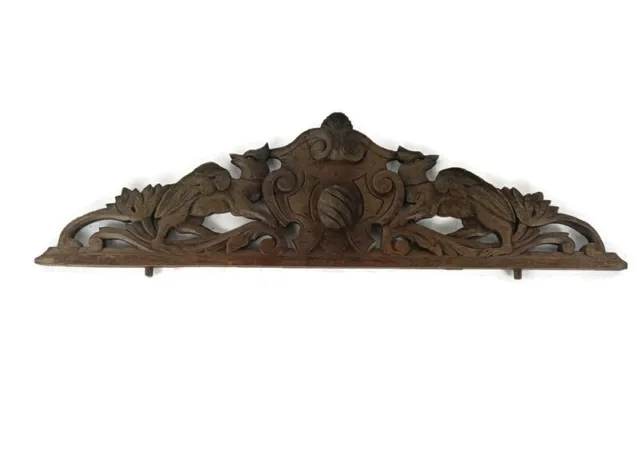 Hand Carved Wood French Pediment Ornate Over door Architectural Reclaimed Antiqu