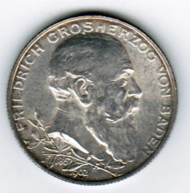 Baden Münze 2 Mark 1902 Silber Friedrich Jubiläum