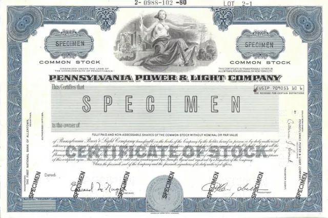 Pennsylvania Power & Light Company.......abn "Specimen" Common Stock Certificate