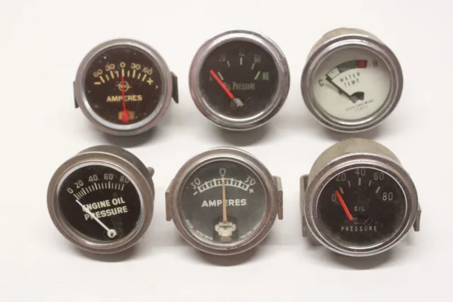 Vintage Lot/6 Car Truck ACCESSORY DASH GAUGES Oil Pressure Temperature Amp Parts