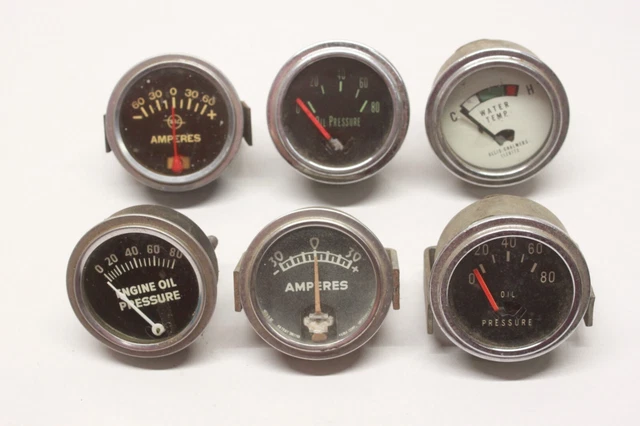 Vintage Lot/6 Car Truck ACCESSORY DASH GAUGES Oil Pressure Temperature Amp Parts