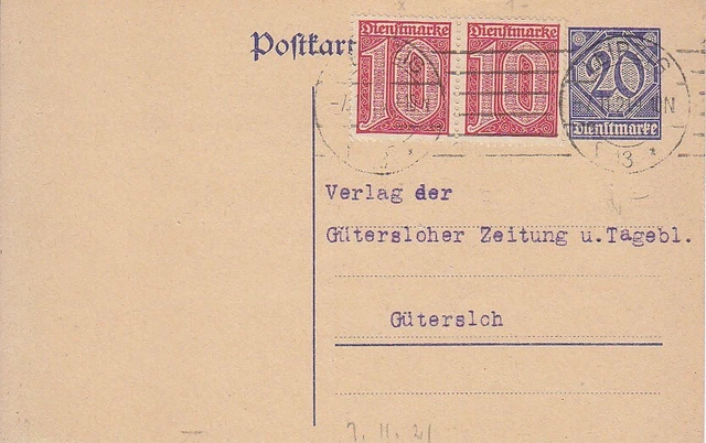 DEUTSCHES  REICH  - 5 x Dienstpostkarten - ex  DP  1 /4 - alle  BEDARFSGEBRAUCHT 3