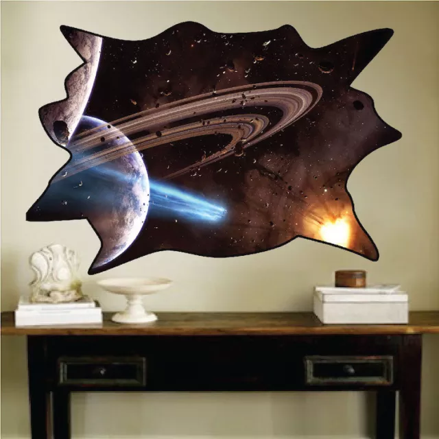 Outer Space Wall Decal Mural Astronaut Spaceship Saturn Planet Kids Room, c95 2