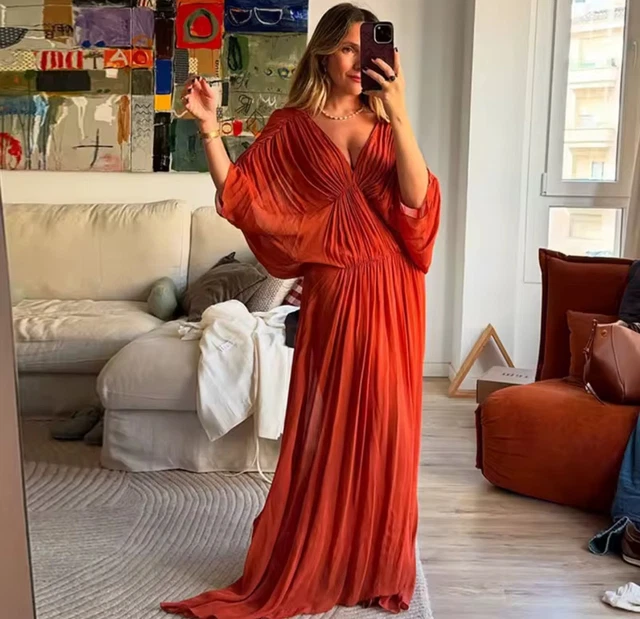 ZARA NEW BRICK Orange Viscose Midi Dress Draped Asymmetric Size M  Ref:2627/219 80.00 - PicClick UK