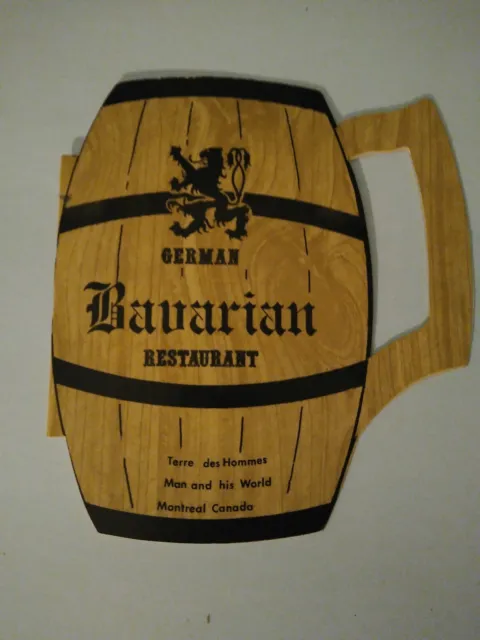 German Bavarian Restaurant Menu Montreal Quebec Canada  Stein Shaped 1971