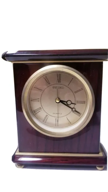 SEIKO CLOCK, RICH BEAUTIFUL DARK RED WOOD 6" tested &works Excellent Used Cond.