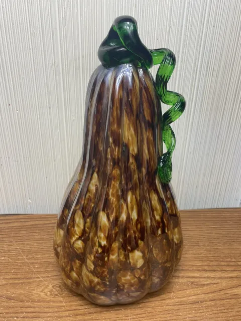 Stunning Murano-Style Blown Glass Brown Gourd Marrow Melon Fall Decor