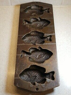 Lodge Cast Iron Fish Mold Pan Sunfish Cornbread Muffin Hushpuppies 5PP2