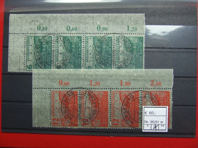 8 x Briefmarke SBZ Sachsen, Mi-Nr. W 90/91, Zusammendruck