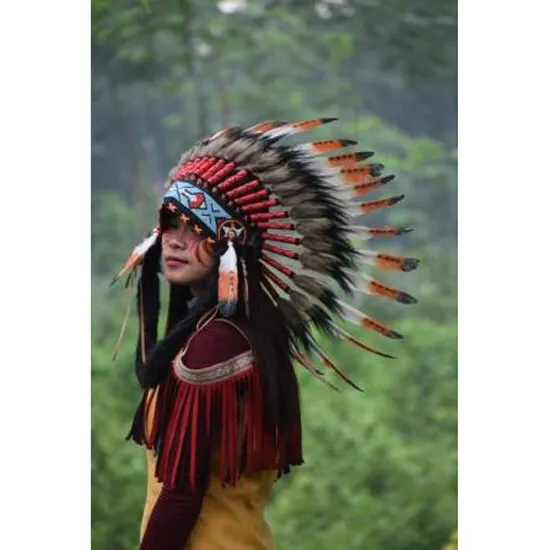 Swan Monte Orange Black Warbonnet Native American Halloween Headpiece Headdress