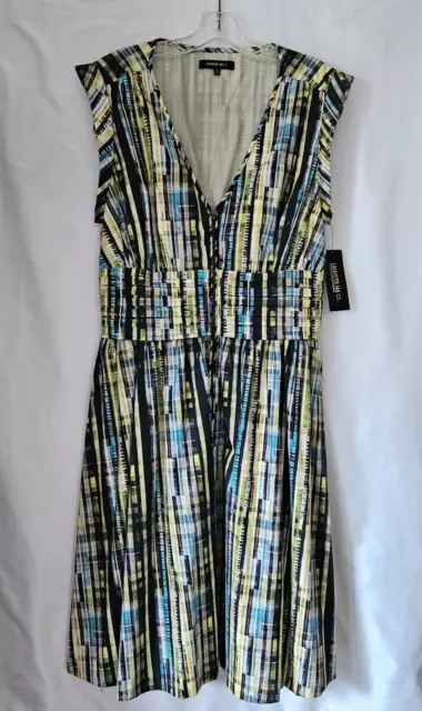 Lafayette 148 Sun Dress 14 Zip Front Lined Sleeveless Elastic Waist Cotton NWT