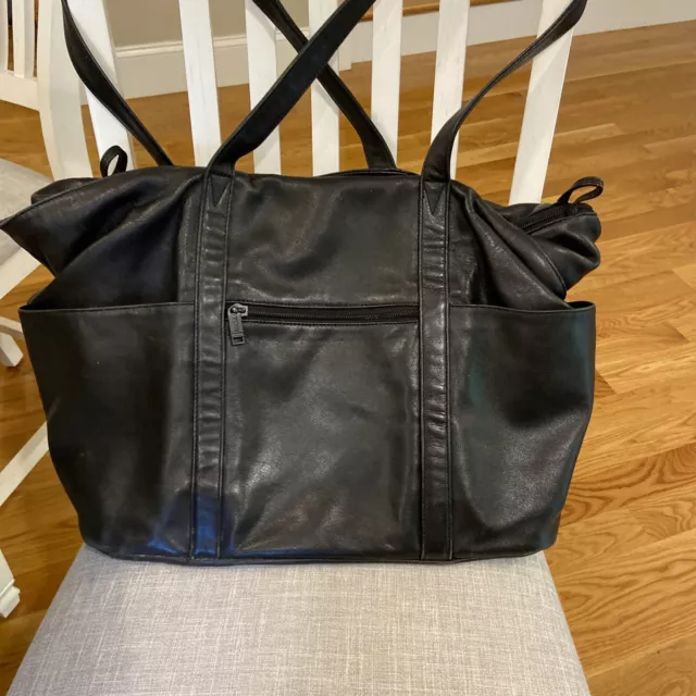 TUMI Vintage Black Leather Satchel Duffel Bag Carry On Luggage 19 Inch