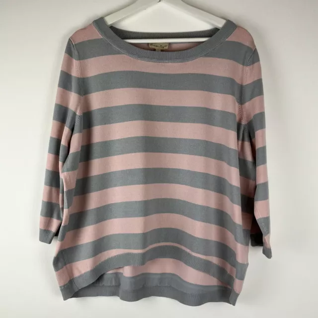 Phase Eight Thin Knit Striped Jumper Size 18 Pink Grey 3/4 Sleeve