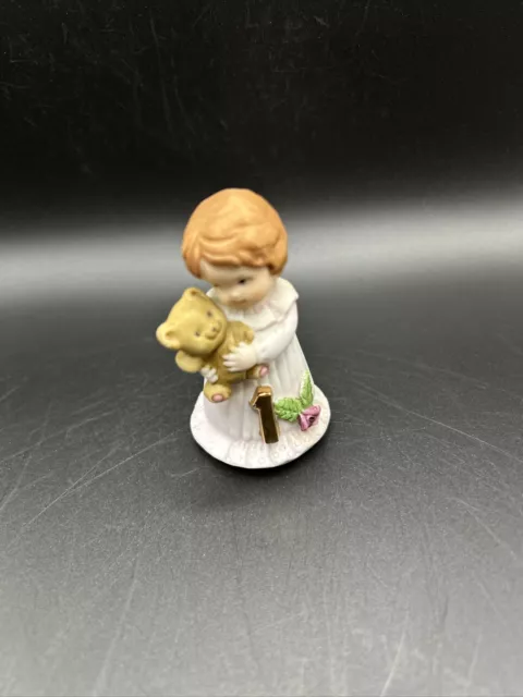 Vintage Enesco Age 1 Growing Up Birthday Girls Brown Hair Porcelain Figurine