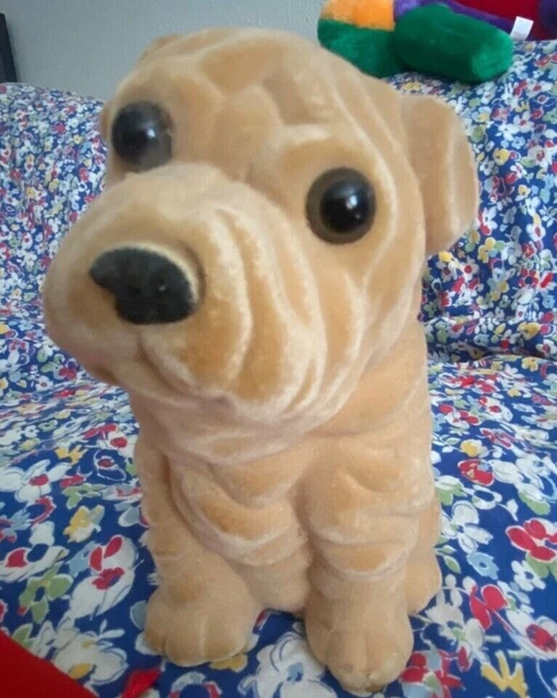 Vintage Flocked Shar Pei Dogs Wrinkled Dog Coin Piggy Bank Blow Mold