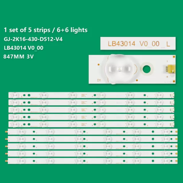 KIT BARRE LED LB43014 V0_00 GJ-2K16-430-D512-V4 PER Philips 43PUS6501 43PUS6101