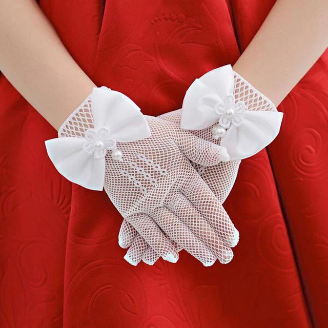 Kids Cream Lace Fisnet Gloves Communion Party Wedding C5I3 Girl: O1Y7 E3Z3