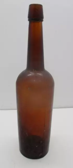 Unmarked 3 Piece Mold Amber Glass Bottle
