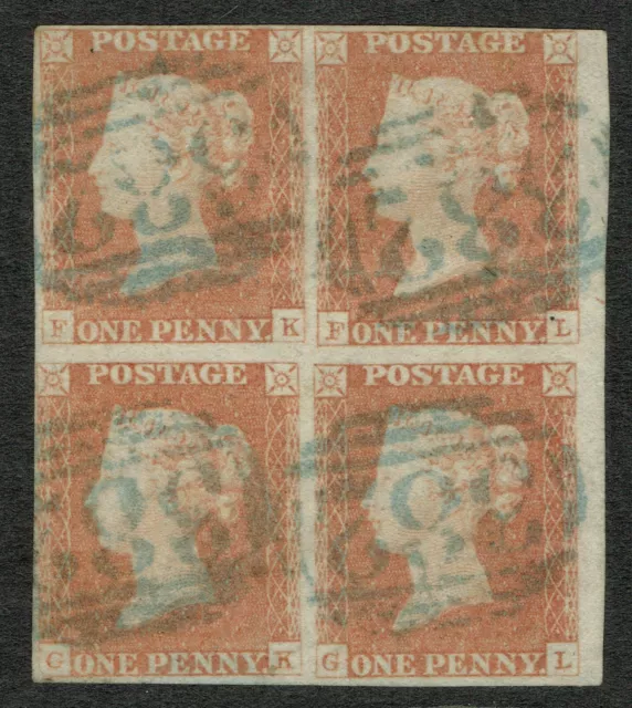 1841 1d Red Pl 86 FK-GL 4m Block of 4 BLUE 382 Howden Rare GU Cat. £1,000.00+++