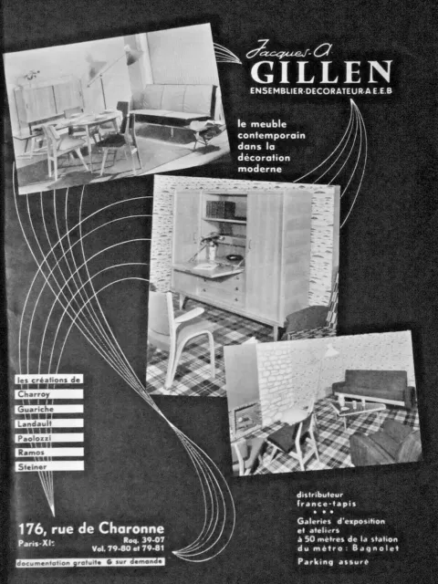 Publicité De Presse 1956 Jacques A Gillen Ensemblier Decorateur Meuble