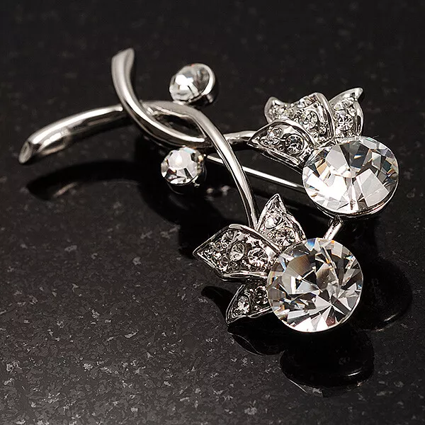 Elegant Clear Crystal Floral Brooch (Silver) 3