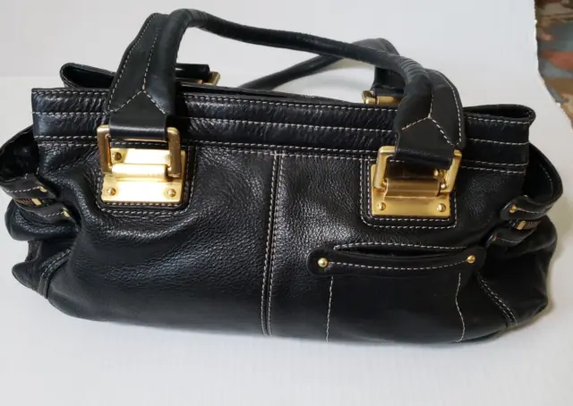 B Makowsky Black Leather Handbag Two Handle Tote Buttery Soft
