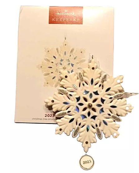 Hallmark 2023 Snowflake Porcelain Keepsake Xmas Ornament Dated NIB