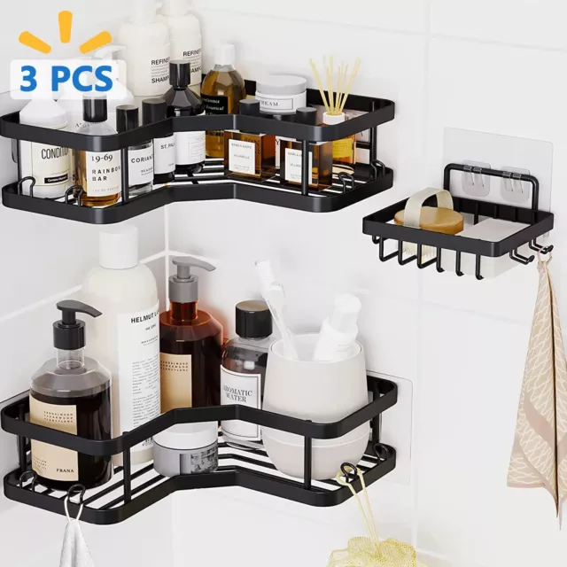 PHANCIR 3-Pack Corner Shower Caddy Shower Organizer, 2 Tier Self-Adhesive Shelf