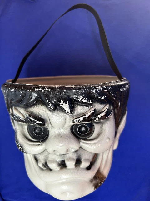 VTG Plastic 🔥Frankenstein🔥Monster Blow Mold Halloween Candy Pail Bucket  Dsp