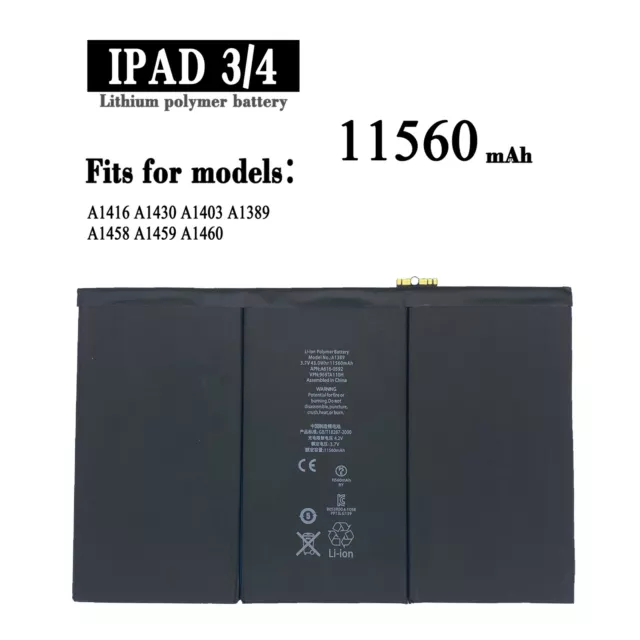 New Replacement Battery For Apple iPad 3/4 A1416 A1430 A1403 A1389 11560mAh