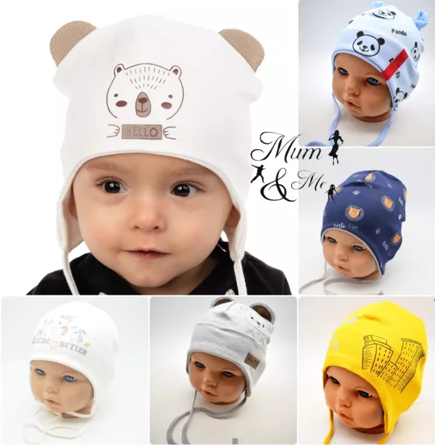 NEW Kids Baby Boys Hat Toddler Cap Stretchy Cotton Spring Beanie Lace Up Striped