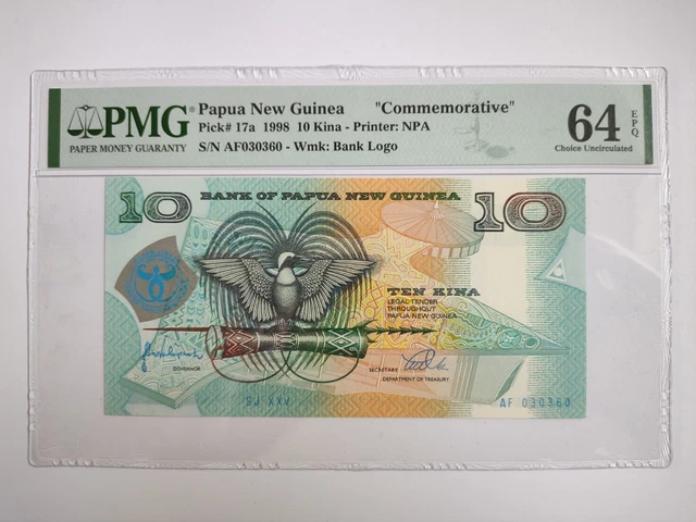 Papua New Guinea UNC Note 10 Kina 1998 P-17a PMG 64