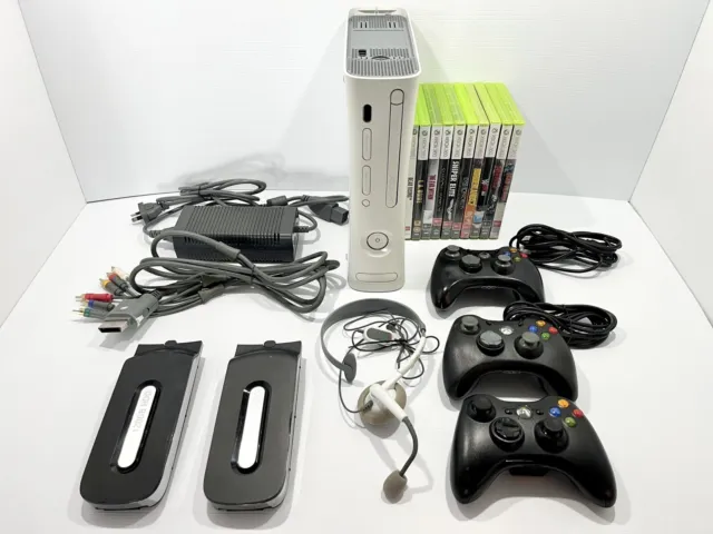 XBOX 360 BUNDLE CONSOLE  3 CONTROLLERS, HEADSET, 2x120GB Hard drives & 10 Games!