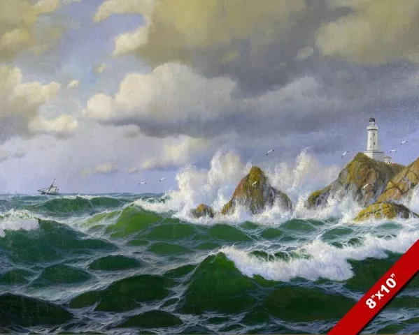 Isle Of Lewis Scottland Lighthouse Painting Canvas Giclee 8X10 Art Print