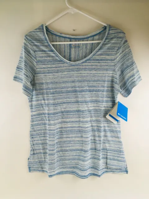 Columbia Sunshine T-Shirt Women's Size M Blue White Striped Short Sleeve NWT!