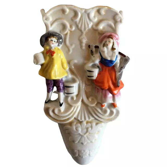 Vtg Figurine Dutch Boy & Girl Wall Pocket Vase Planter Made in Japan