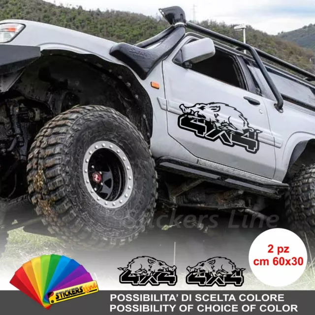 2 adesivi CINGHIALE 4x4 off road (M.2) cm 60 per Panda Jeep Toyota Suzuki Nissan