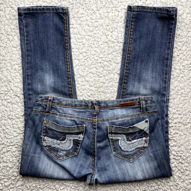 Almost Famous Jeans Womens Size 9 Blue Denim Distress Y2K Low Rise Straight Leg