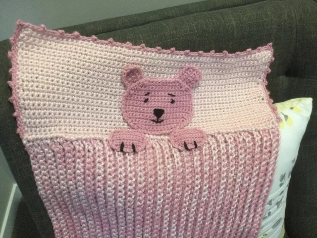 Bear In Bed Pink, Baby Car Capsule, Pram, Bassinet Rug Chunky Thick 45/65xL68cm