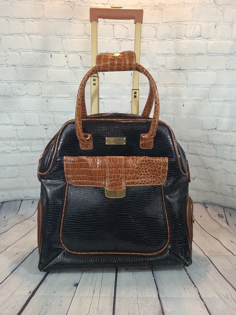 Samantha Brown Carry On Croco Black Brown 18" Rolling Weekender Clean EUC