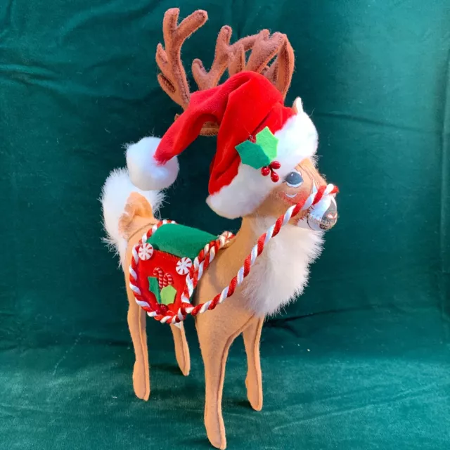 2007 Annalee Reindeer Santa Hat Peppermint Blanket Christmas Holiday Decor 14"
