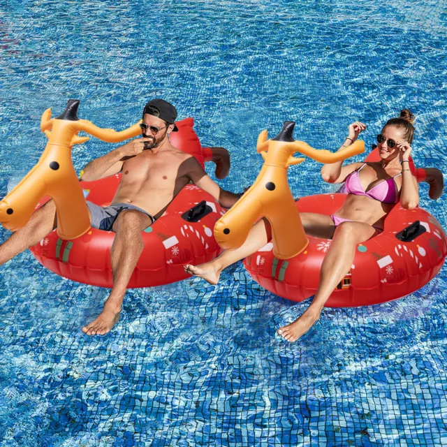 Giant Inflatable Reindeer Pool Float Ride on Rideable Summer Raft Swimming Ring