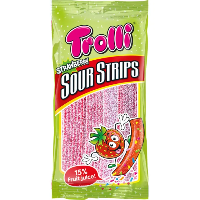 Trolli Strawberry Sour Strips Acida Frutta Gengive Strisce 85g