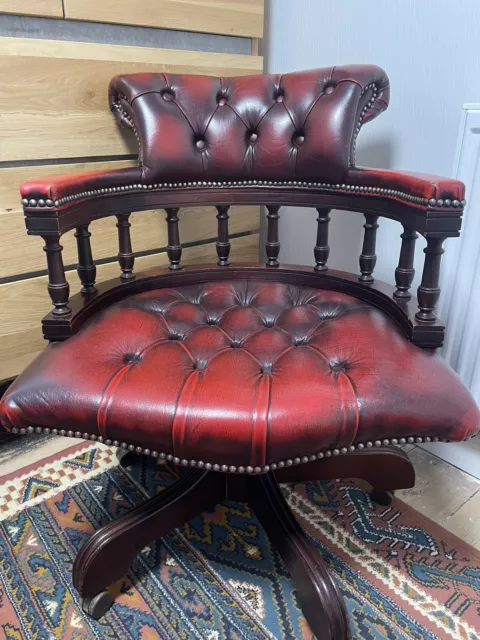 Vintage Oxblood Chesterfield Style Swivel Captains Chair Original Family Owed