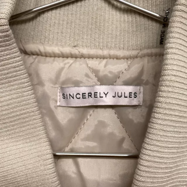 Sincerely Jules Jacket Womens Medium Cream Bomber Flight Military Zip Up 3