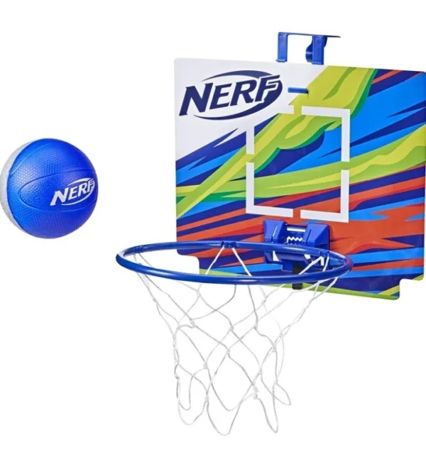 NERF Nerfoop, The Classic Mini Foam Basketball and Hoop - Hooks On Doors, Blue
