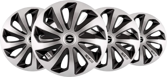 SPARCO SPC1573SVBK Copriruota Sicilia, Argento/Nero, Set di 4,15"